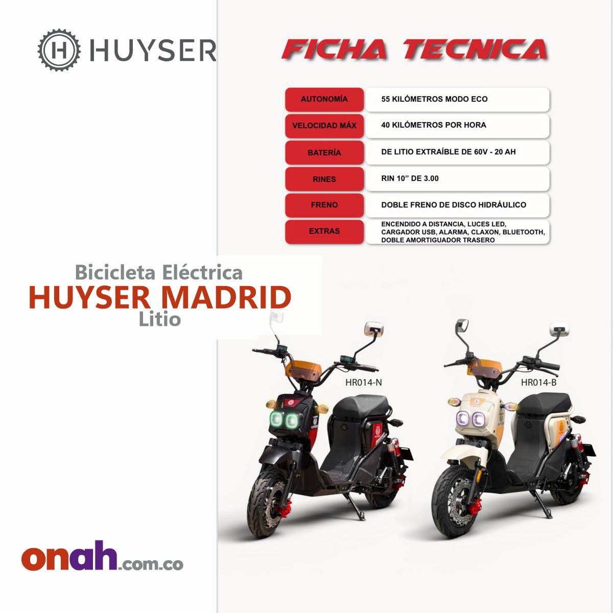Bicicleta Eléctrica Huyser Madrid Litio