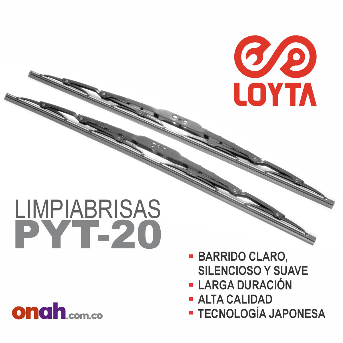 Loyta PYT-20 Original - Plumillas limpiaparabrisas de 20 pulgadas, paquete x2
