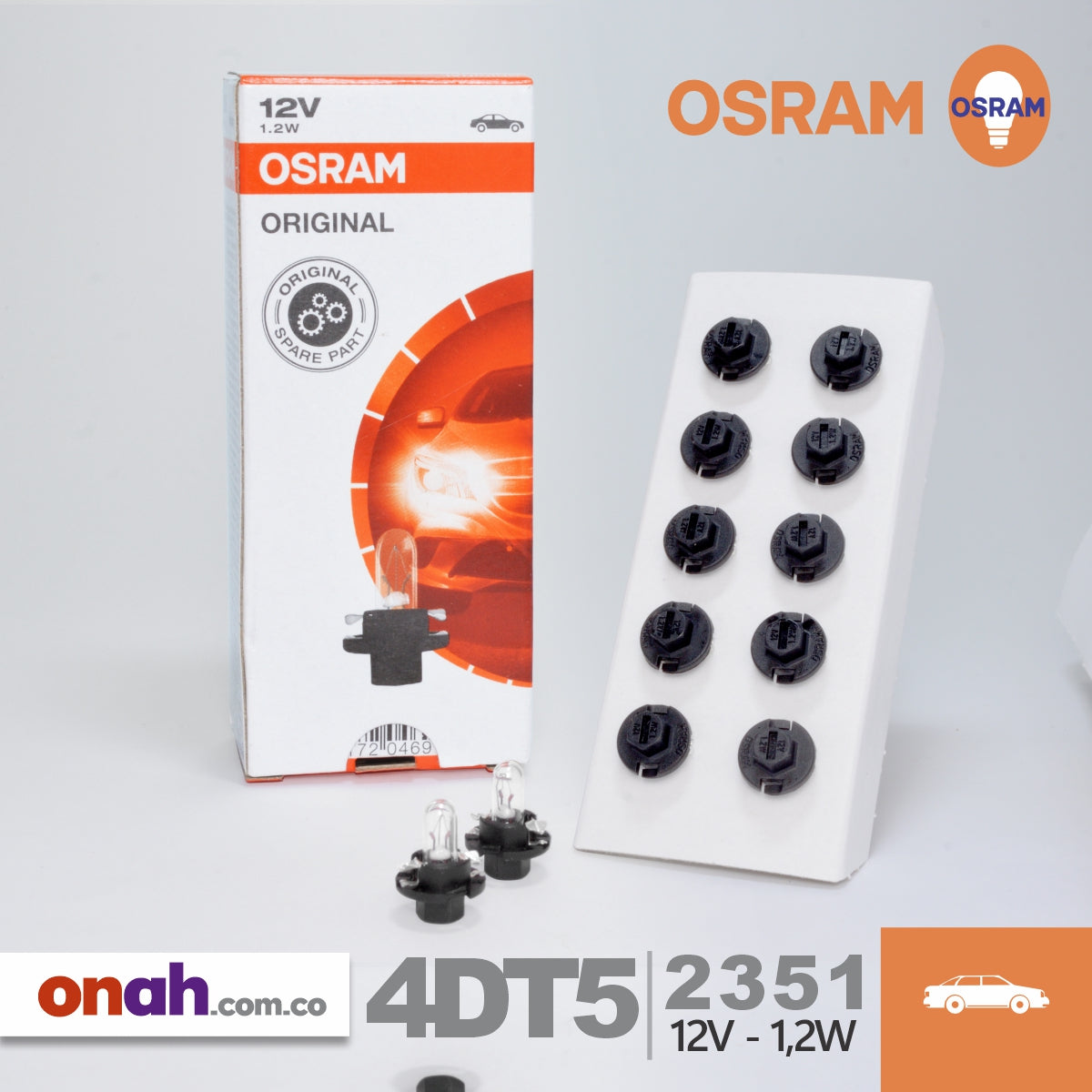 Bombillos Osram BX8,4D T5 12V 1,2W BASE PLASTICA P NEGRA - UNIDAD