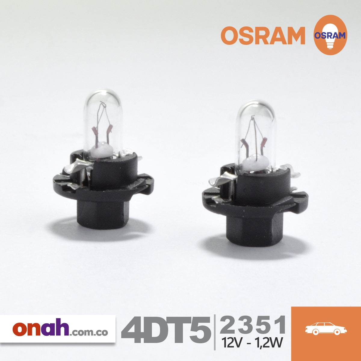 Bombillos Osram BX8,4D T5 12V 1,2W BASE PLASTICA P NEGRA - UNIDAD