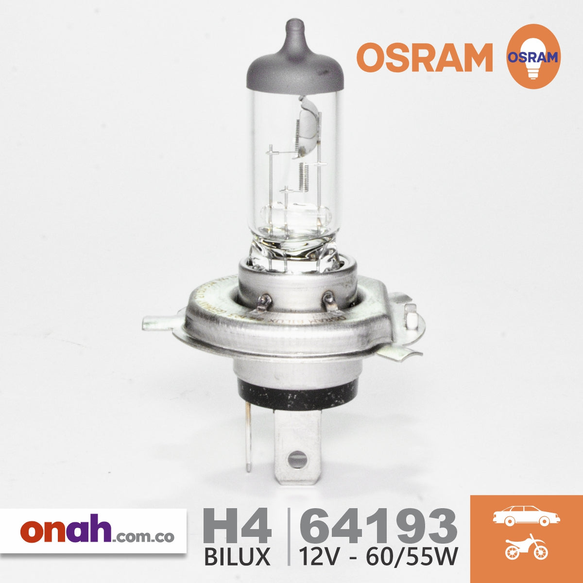 Bombillos Osram Halógeno H4 BILUX P43t 64193 472 12V 60/55W STANDAR