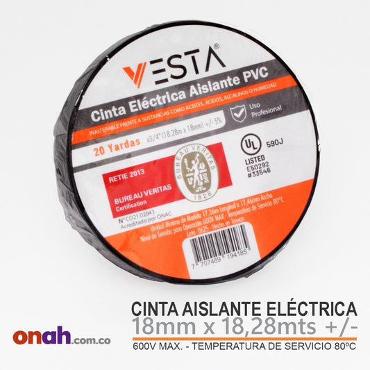 CINTA AISLANTE NEGRA 18 MM X 18M